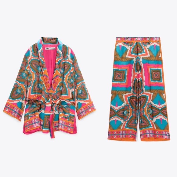 Zara print kimono and culottes size L NWT - Picture 1 of 3